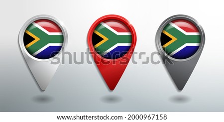 3D Pointer, Tag and Location Marker with Round Flag Nation of South Africa White, Red and Grey Glossy Model