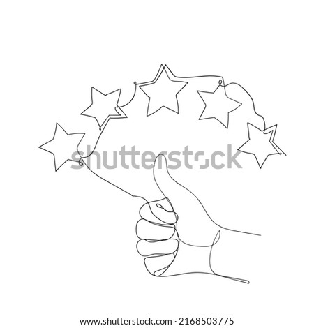 continuous line drawing thumb up and star symbol for customer review icon related