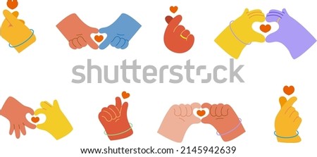 cute hand cartoon illustration Korean finger heart gesture set