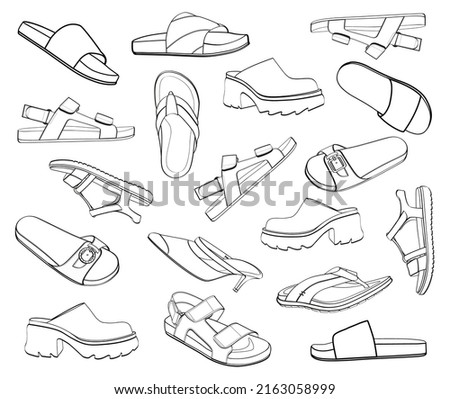 Shoes vector collection, doodles vector shoes, isolated, set of women's shoes.	
