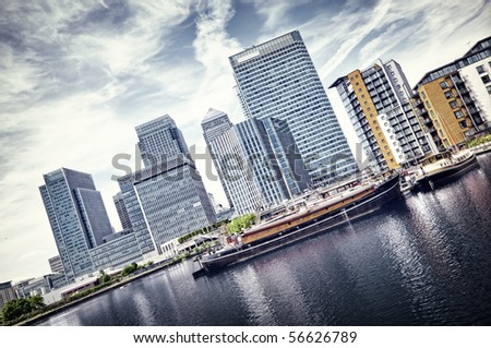 Canary Wharf view from West India Docks.