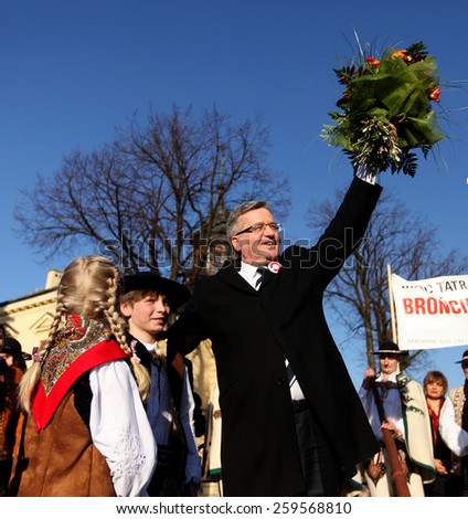 NOWY TARG, POLAND - MARCH 8, 2015: The commencement of the presidential campaign by Bronislaw Komorowski in Nowy Targ in  Malopolska