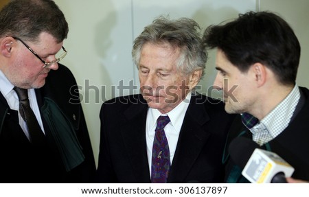 KRAKOW, POLAND - FEBRUARY 25, 2015 : Polish film director Roman Polanski in court in Cracow after hearing on a request for his extradition to the USA. Cracow, Poland