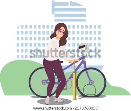 Similar – Image, Stock Photo Woman inflating bicycle tire in workshop