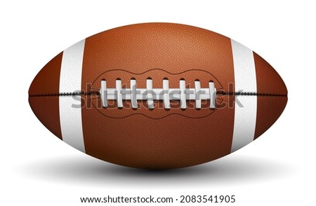 American football ball. Leather football ball detailed illustration. Sport equipment vector.