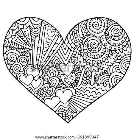 Valentines Day Heart. Zentangle Black And White Heart Symbol. Vector ...