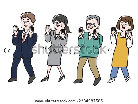  Illustration set of a person who is reluctantly stepping back
