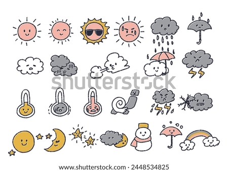 Hand drawn comical weather icon set
