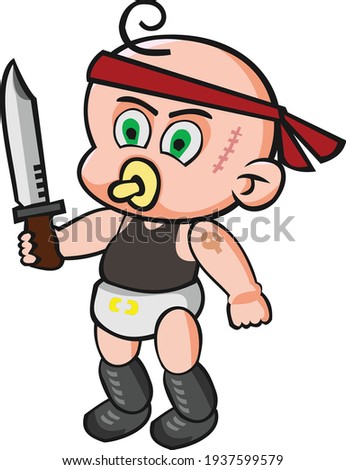 Baby Rambo complete with hunting knife and headband.