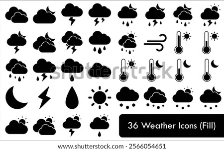 Weather Icons, Vector icons, Icon pack, color, lines, fill, Icons, summer, winter, rain, day, night