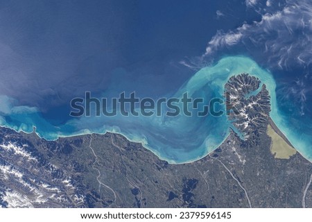 Similar – Image, Stock Photo Drone view of coast with cliffs