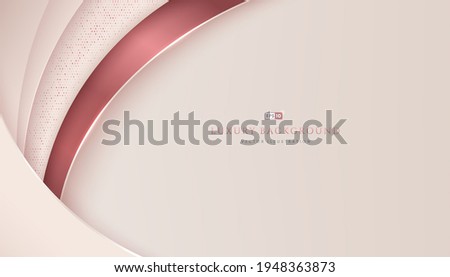 Abstract pink gold curve geometric overlapping on cream color background with space for your text. Shiny glitter decorate. Luxury and elegant style. Modern and minimal template. Vector illustration.