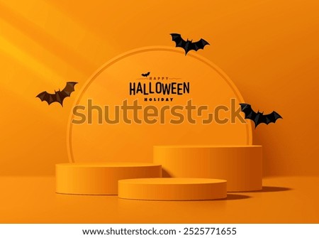 3D orange round podium background in halloween festival concept. Abstract composition in vector minimalist design. Studio display showroom stand product pedestal, Fashion stage showcase mockup scene.