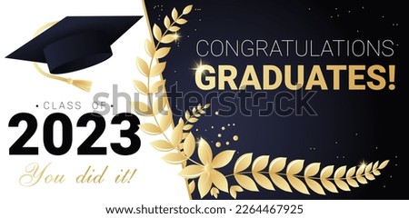 Congratulations graduates class of 2023. Design template for graduation ceremony. Grad concept template vector illustration. Congratulations graduates flat style design for invitation, greeting card