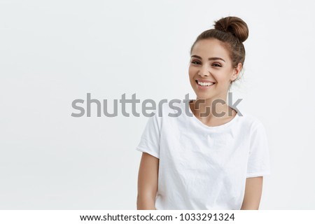 Similar – Image, Stock Photo Portrait of glamorous woman under neon green light. Nightclub, trendy outfit. Teenager, zoomer Z-generation. Copy space