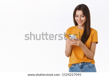 Similar – Image, Stock Photo Delighted black woman browsing smartphone near car