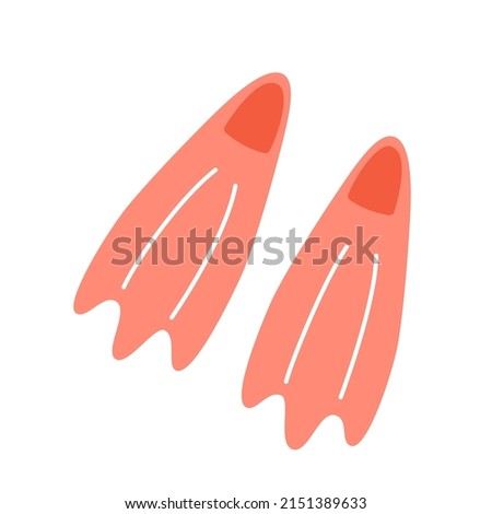 Сute diving flippers, isolated on white, vector Icon.  Flat cartoon illustration, clipart.