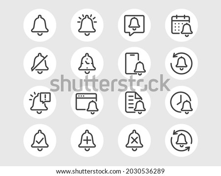 Simple Set of Bell Notification Vector Line Icons. Contains such Icons as Bell, Timer, Alert, Check, Close, Repeat and more. Editable Stroke. Pixel Perfect.