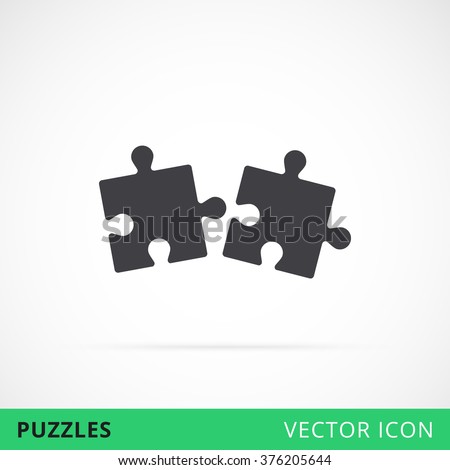 Puzzle icon shape vector icon two together compound and coupling in process, black silhouette puzzle icon, vector puzzles game sign, puzzle move together