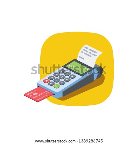 Cashbox card reader. Vector 3d isometric color icon new flat style. Creative illustration, idea for infographics.