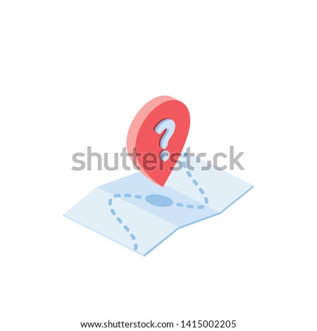 Pin location, Question help map marker GPS, pointer. Vector 3d isometric color icon new flat style. Creative illustration, idea for infographics.