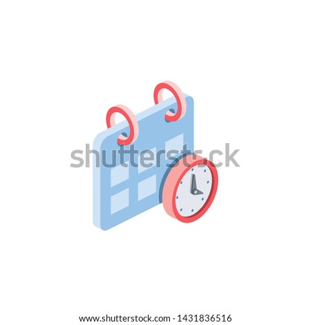 Calendar time. Calendar and time. Vector 3d isometric color icon new flat style. Creative illustration, idea for infographics.