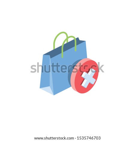 Shopping bag package cancel. Vector 3d isometric, color web icon, new flat style. Creative illustration design, idea for infographics.
