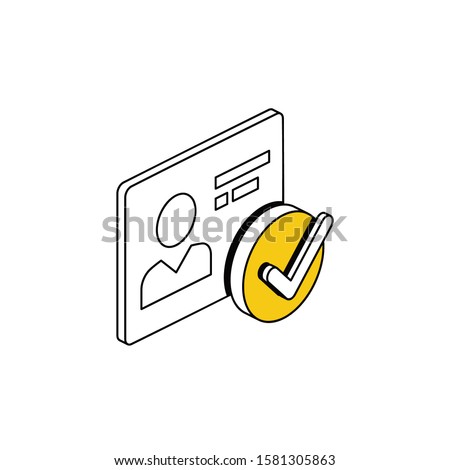 
User account checkmark. Vector line, 3d stroke isometric, color web icon, new flat style. Creative illustration design, abstract idea for infographics.