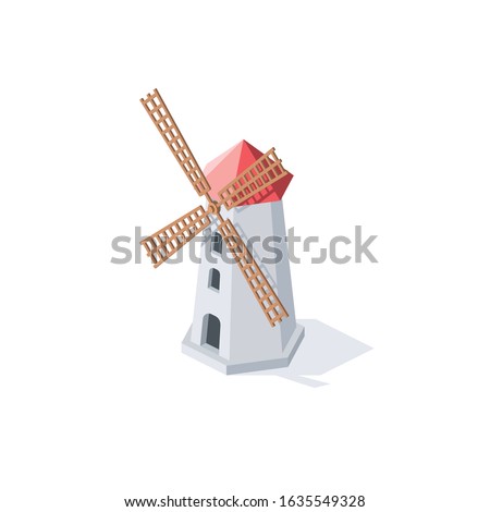 Mill windmills. Vector 3d isometric, color web icon, new flat style. Creative illustration design, idea for infographics.