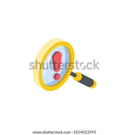 Magnifier search exclamation mark. Vector 3d isometric, color web icon, new flat style. Creative illustration design, idea for infographics.