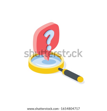 Question help search magnifier label. Vector 3d isometric, color web icon, new flat style. Creative illustration design, graphic idea for infographics.