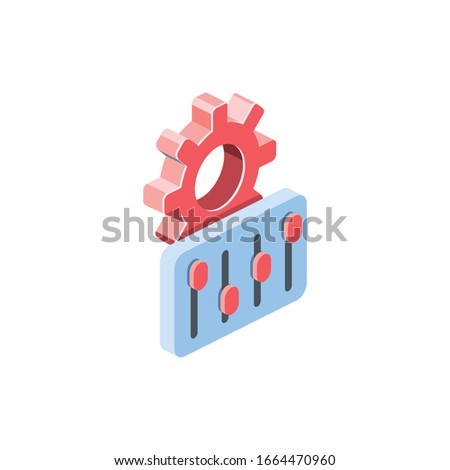 Gear filter function settings. Vector 3d isometric, color web icon, new flat style. Creative illustration design, graphic idea for infographics.