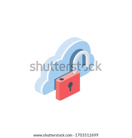Cloud lock open. Vector 3d isometric, color web icon, new flat style. Creative illustration design, isolated graphic idea for infographics.