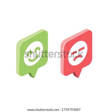 Emoticons positive and negative. Vector 3d isometric, color web icon, new flat style. Creative illustration design, isolated graphic idea for infographics.
