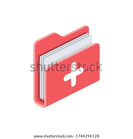 Medical folder archive. Vector 3d isometric, color web icon, new flat style. Creative illustration design, isolated graphic idea for infographics.