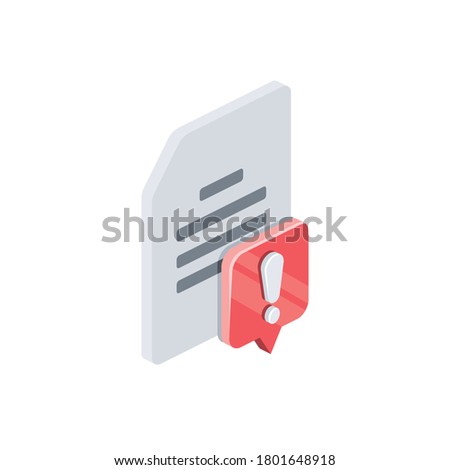 Document Exclamatory mark. Vector 3d isometric, color web icons set, new flat style. Creative illustration, idea for infographics.