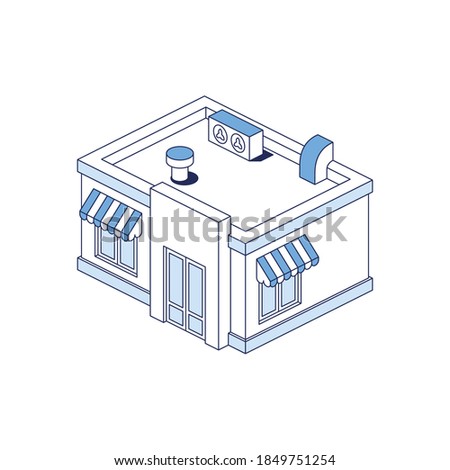 Cafe Store front. Vector 3d line isometric, color web icons, new flat style. Creative illustration, idea for infographics.