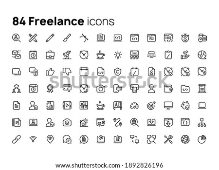 Freelance and remote work. High quality concepts of linear minimalistic flat vector icons set for web sites, interface of mobile applications and design of printed products.