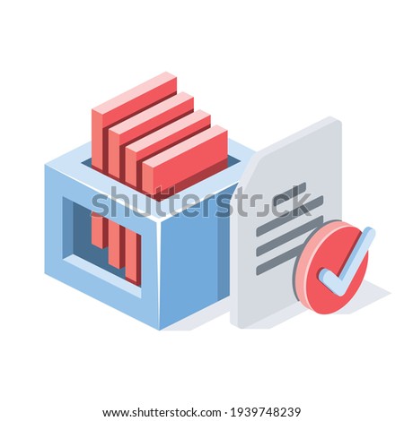 Archive of documents, stroke illustration. Vector 3d line isometric, color web icons, new flat style. Creative design idea for infographics.