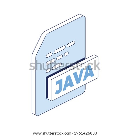 Document java file. Vector 3d line isometric, web icons, blue color. Creative design idea for infographics.