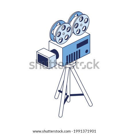 Cinematographer camera. Vector 3d line isometric, color web icons, new flat style. Creative design idea and elements for infographics.