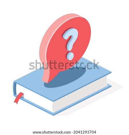 Book, question mark. Vector 3d symbol, isometric, color web icons, new flat style. Creative design idea, concept for infographics.