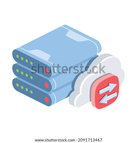 Hard disk, server cloud, arrows. Vector 3d line isometric, color web icons, new flat style. Creative design idea for infographics.