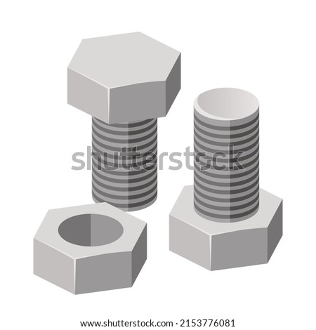 Bolts and nut. Vector 3d line isometric, color web icons, new flat style. Creative design idea for infographics.