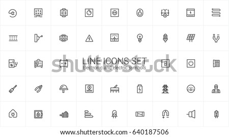 Electronic and electrics. Minimalism vector symbols, line icons set for mobile and desktop screens design.