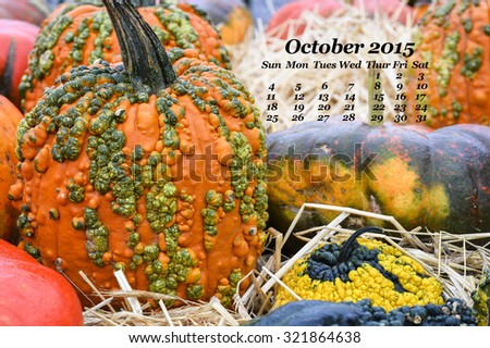 October 2015 Calendar with Artistic Intent.  This should be used as computer background.  The calendar is offset to the right to leave room for other icons on the screen to the left.