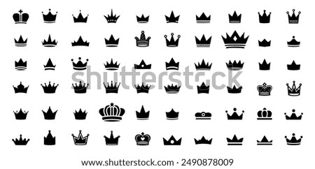 Perfect solid crown icon set, Crown doodle element, Crown collection.