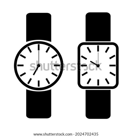 Set of black square and circle wristwatch vector set