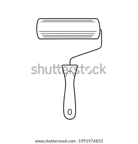 Paint Roller Icon isolated on white background. Vector Illustration for Logo or Button. Simple Thin Line art. Construction and repair tools