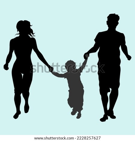 a happy family runs towards a brighter future. sport. motherhood. health. fun. flat image.